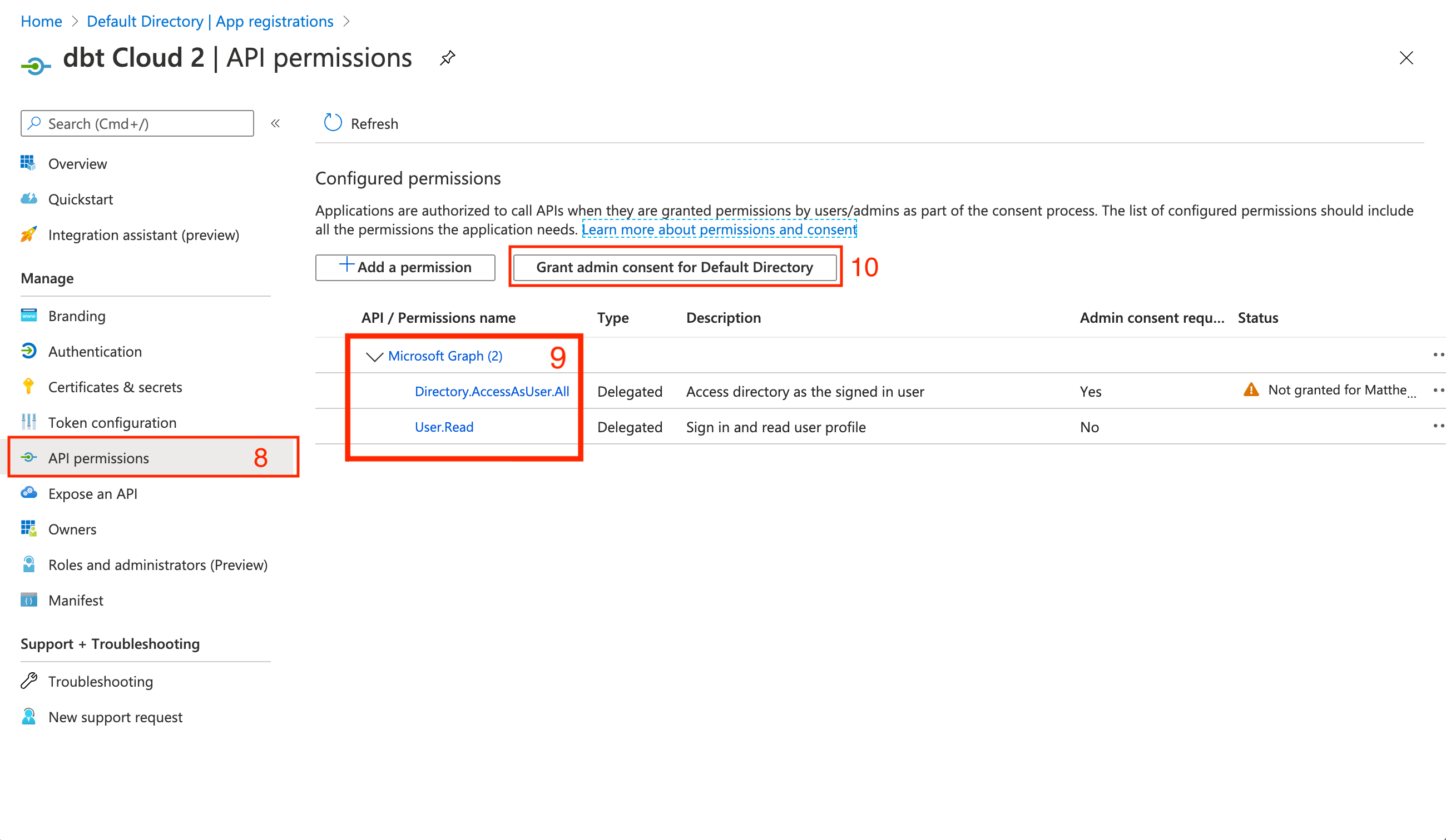 Configuring application permissions Configuring application permissions