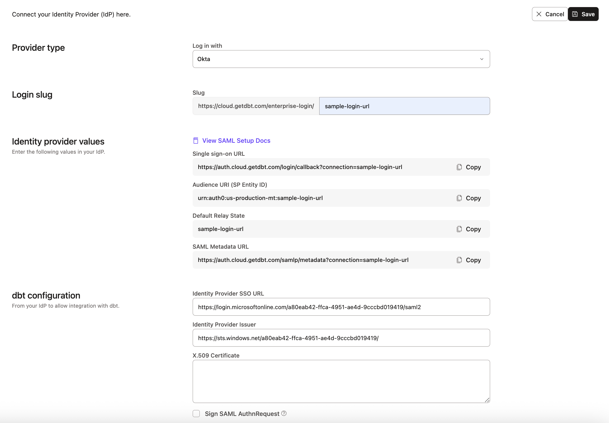 Configuring the application in dbt Configuring the application in dbt